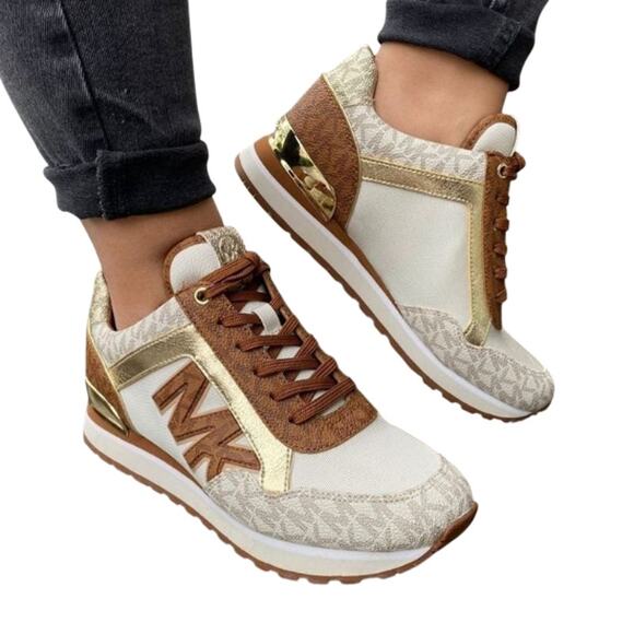 MICHAEL KORS Maddy Two-Tone Logo Mesh Sneakers Sz 9 Signature Stylish Streetwear - Picture 1 of 10